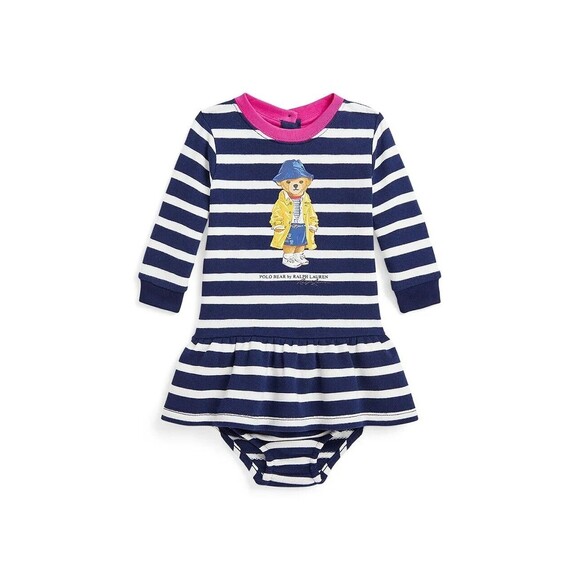 NWT RALPH LAUREN Baby Girls Dress 18 mos,9 MOS  POLO BEAR FRENCH TERRY - Picture 1 of 9